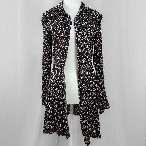 Long Sleeve Black Button Up Peasant Dress - Picture 5 of 5